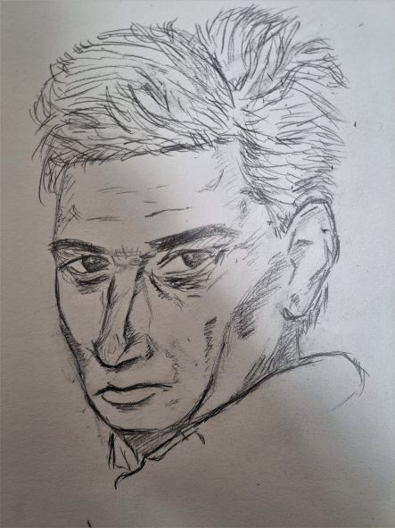 the same rough sketch of Derrida, but now with some more detail