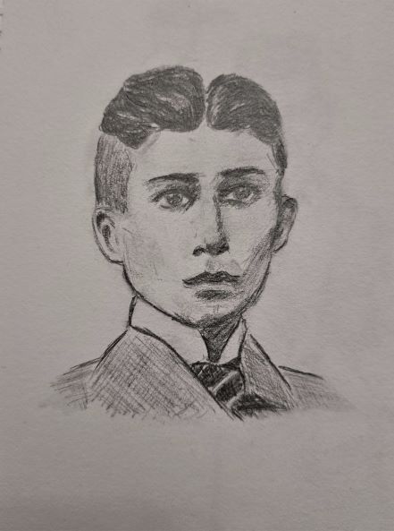 a pencil sketch of Franz Kafka
