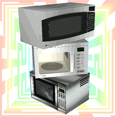 three spinning microwaves on a colorful background